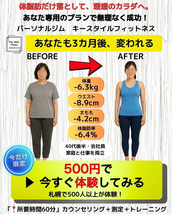 HIITで効率的に痩せる仕組みを体験｜札幌のパーソナルジム キースタイルフィットネスの500円体験トレーニング