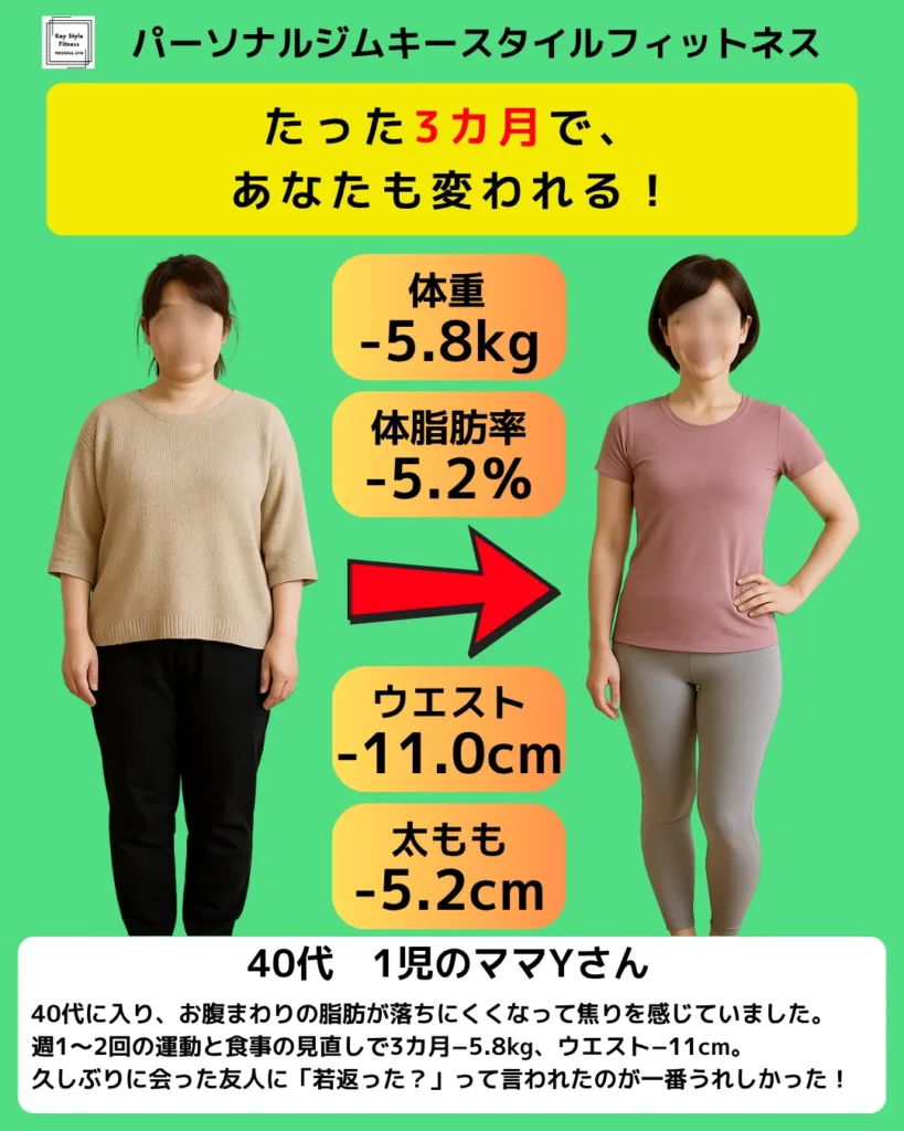 40代女性が3カ月で−5.8kgダイエットに成功したビフォーアフター|札幌の女性向けパーソナルジム キースタイルフィットネス