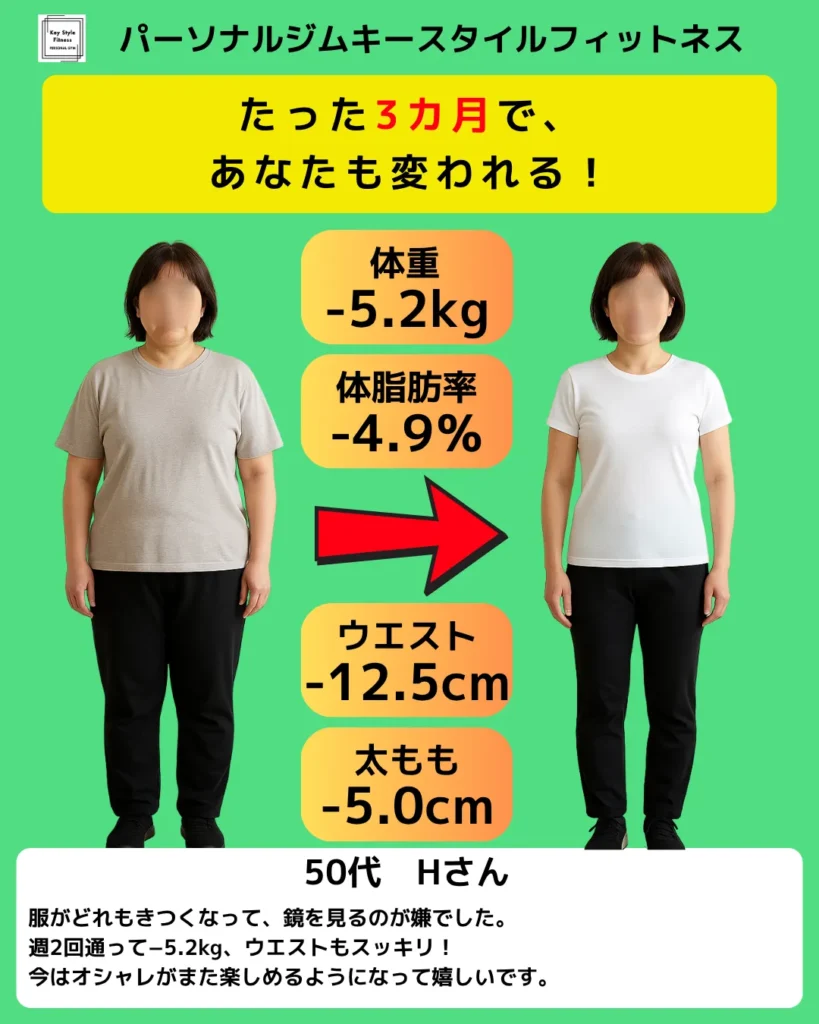 50代女性が3カ月で−5.2kgダイエットに成功したビフォーアフター|札幌のパーソナルジム キースタイルフィットネス