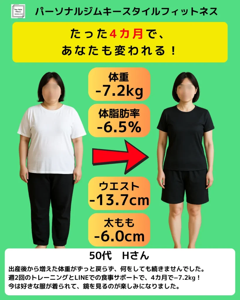 50代女性が4カ月で−7.2kgダイエットに成功したビフォーアフター写真|札幌のパーソナルジム キースタイルフィットネス