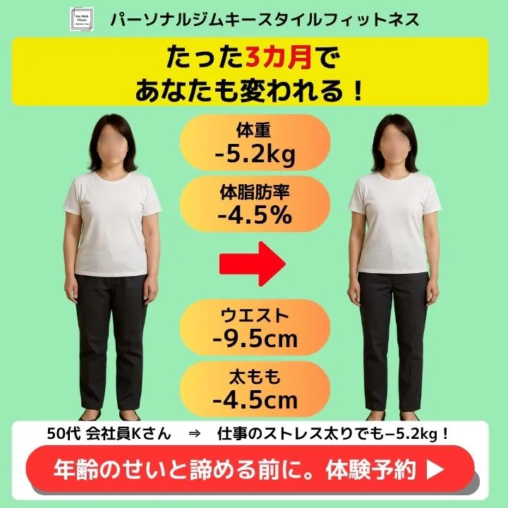 3カ月で−5.2kgダイエットに成功した50代女性のビフォーアフター。札幌のパーソナルジムキースタイルフィットネス。