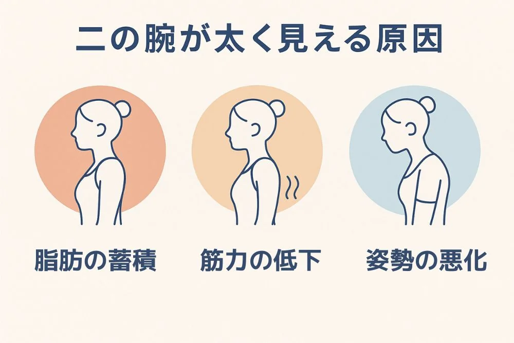 二の腕が太く見える原因｜脂肪の蓄積・筋力低下・姿勢の悪化