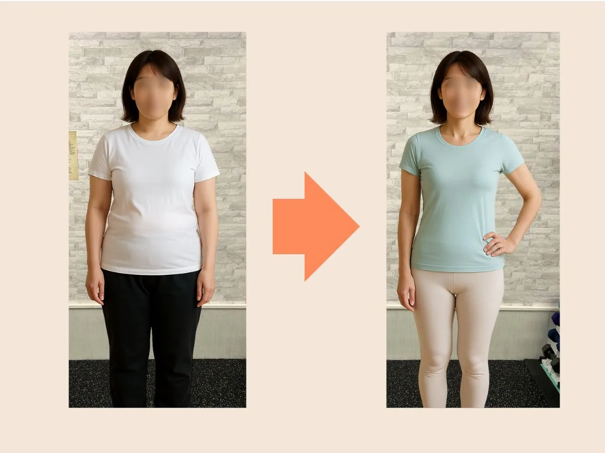 30代女性/3カ月の変化:体重-5.1kg・体脂肪率-3.2%・ウエスト-11.0cm・太もも-4.8cm