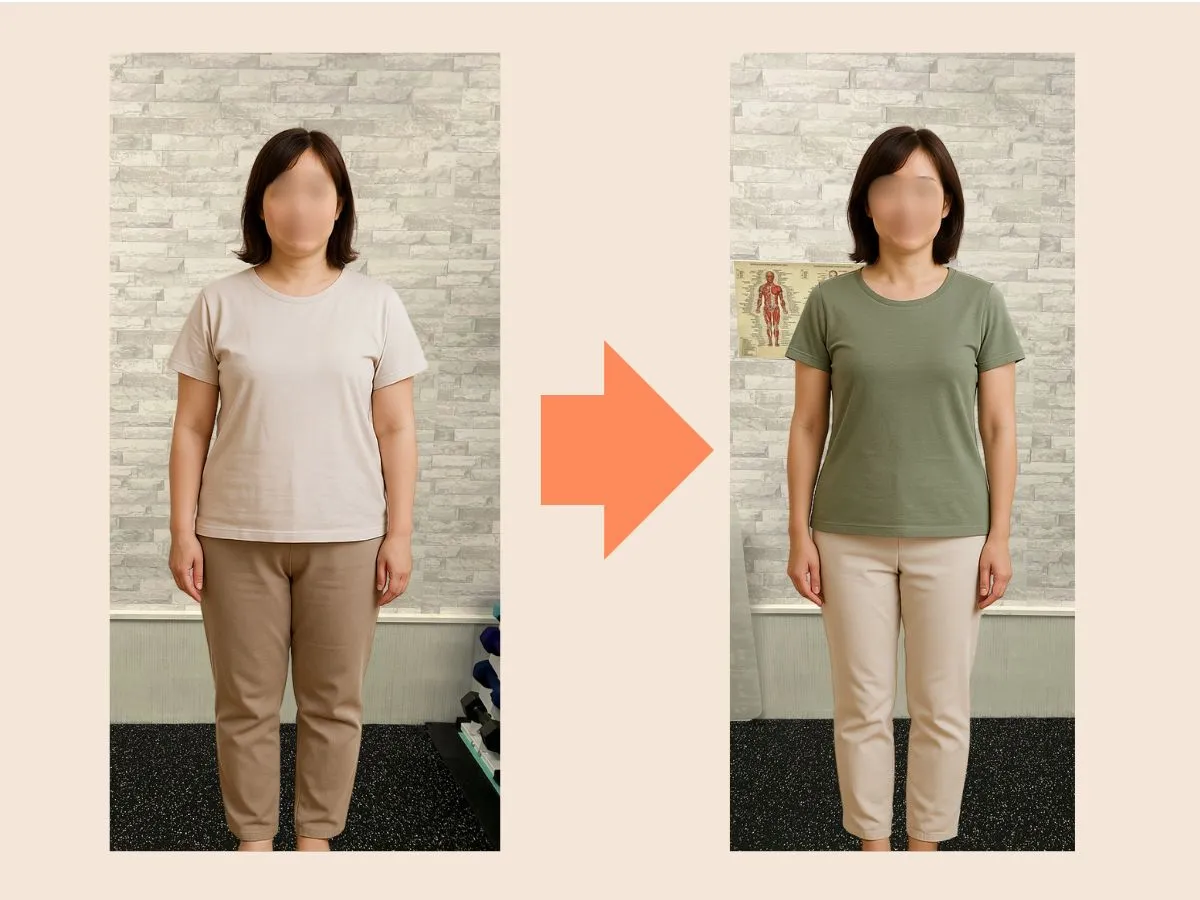 50代女性/2カ月の変化:体重-3.4kg・体脂肪率-2.9%・ウエスト-5.5cm・太もも-3.0cm