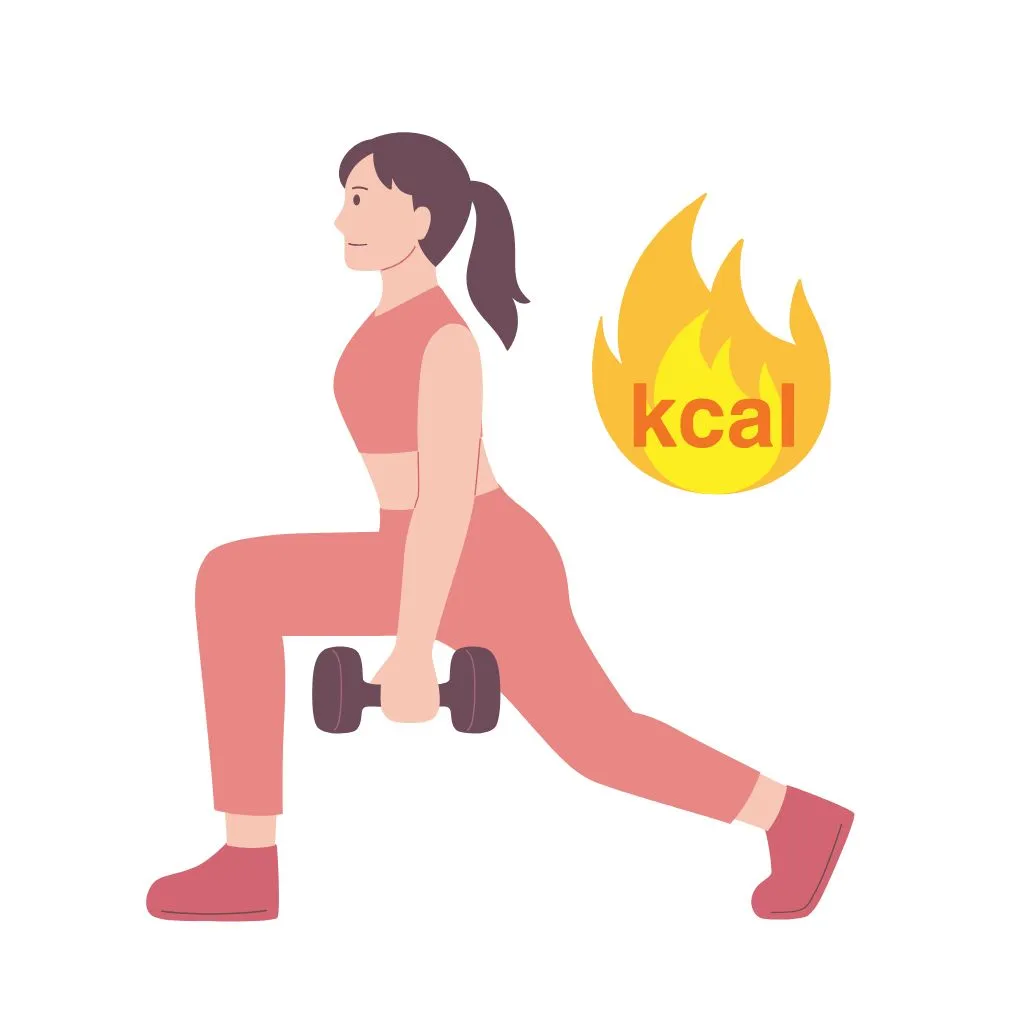 代謝が上がり脂肪が燃えやすい体へ｜ランジ運動とkcalアイコン