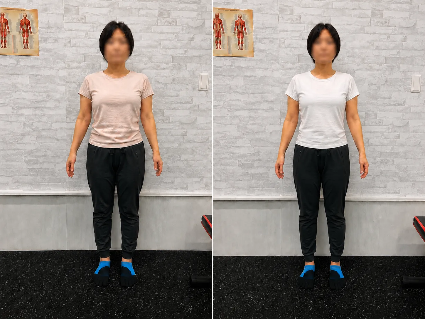 札幌市西区・発寒のパーソナルジムで30代女性が3カ月で体重−5.1kg、体脂肪率−3.2％、ウエスト−9.0cm、太もも−4.0cmを達成したダイエットのビフォーアフター写真